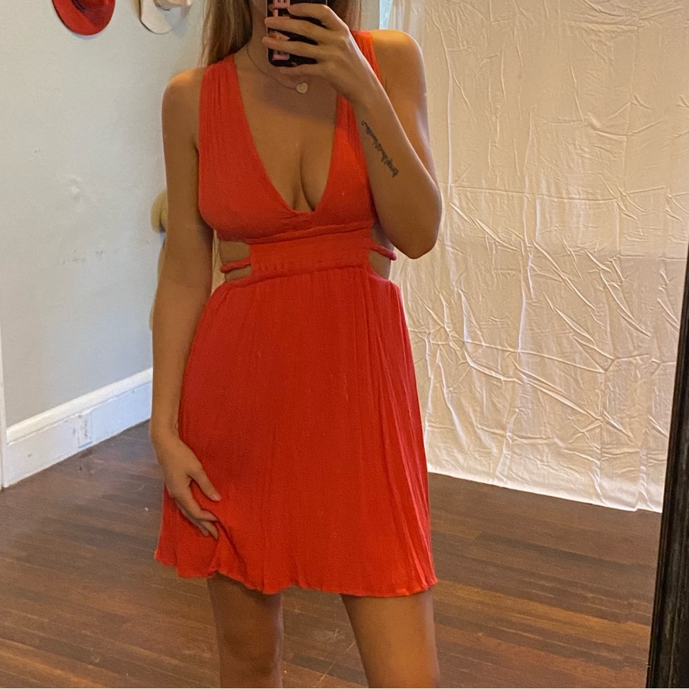 Coral sexy cut out Mini dress